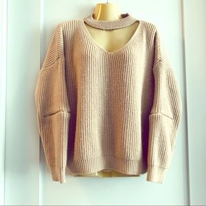 ✅ Tan Oversized Sweater with Neck Choker Small